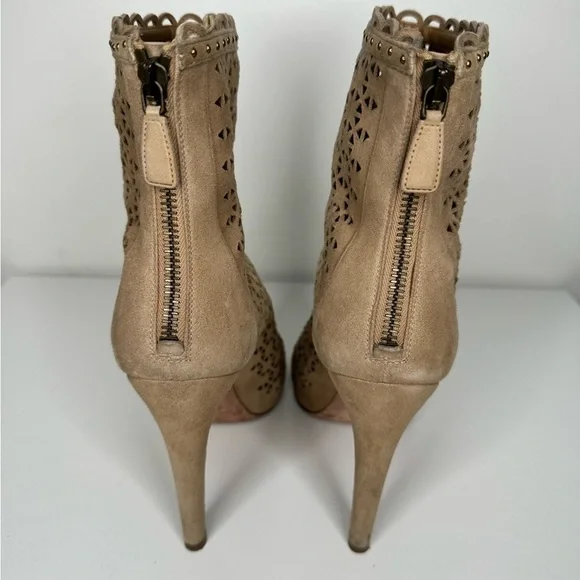 Prada Perforated Beige Suede Ankle Boots - Size 38.5